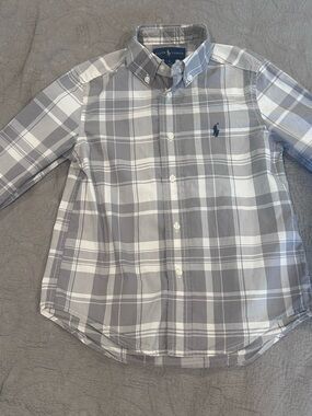 Ralph Lauren Boys Gray and White Plaid Button-Down Shirt
